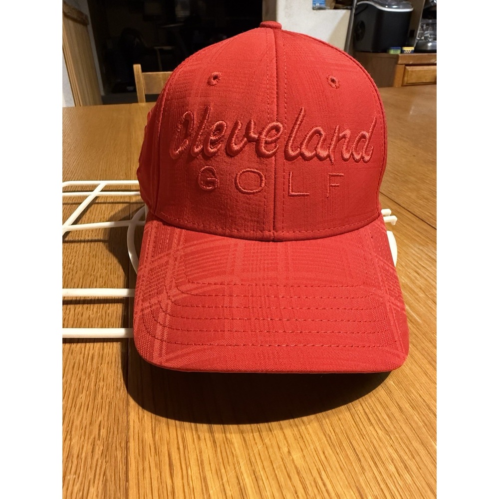 Cleveland Golf FlexFit Hat Red Jacquard Performance Stretch‎ Fit CG Logo